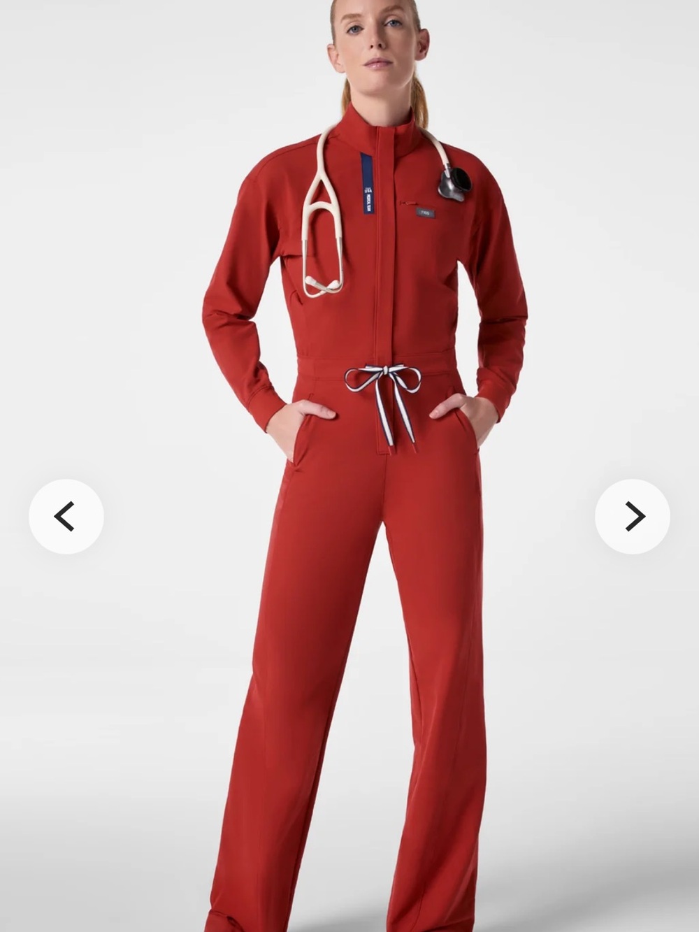 Figs Women's Rust Red Utility Jumpsuit with Drawstring Waist